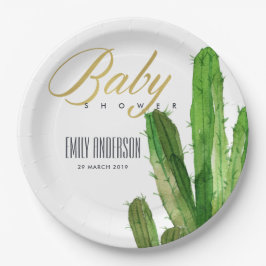 PLATO DE PAPEL DESERT CACTUS FOLIAGE WATERCOLOR BABY SHOWER