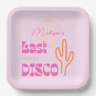 Plato De Papel Desert Disco Bachelorette Party Rosa y Naranja