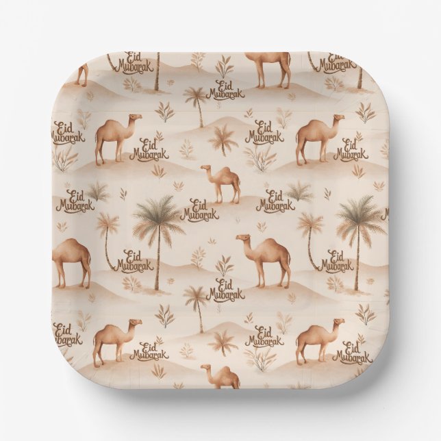 Plato De Papel Desert Palms & Camels Paper Plates – Brown Theme (Anverso)