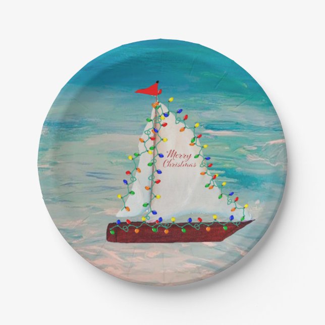 Plato De Papel Desfile de barcos de Navidad náuticos (Anverso)