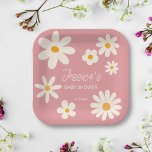 Plato De Papel Desierto daisy boho rosa retro personalizado de du<br><div class="desc">Daisy del desierto boho rosa retro ducha bebé,  nombre personalizado placas de papel fiesta personalizadas.</div>