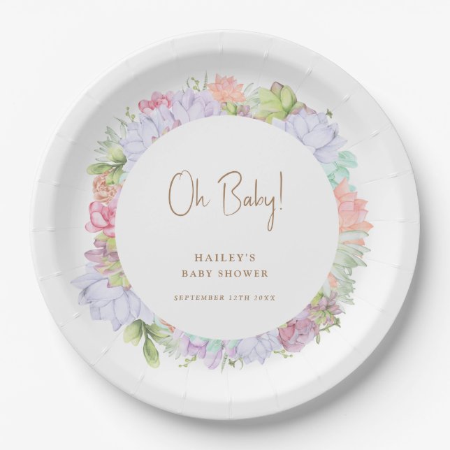 Plato De Papel Desierto simple de Boho Cactus Oh Baby Shower (Anverso)
