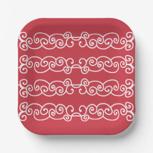 Plato De Papel Deslizadores blancos rojos de ladrillo