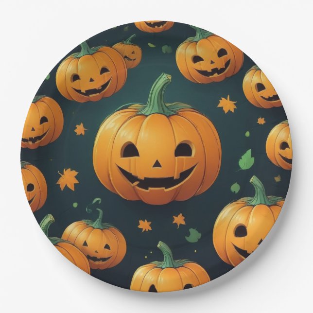 Plato De Papel Deslumbramiento de Jack-O-Lantern - Patrón de cala (Anverso)