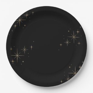 Plato De Papel Deslumbrante Brillo Negro para Boda Nochevieja