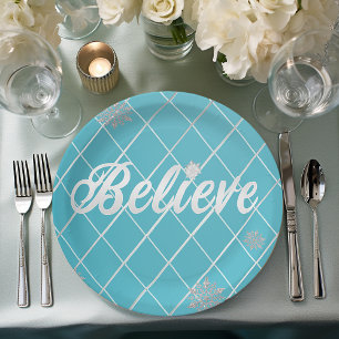 Plato De Papel Deslumbrante creencia luz azul y plateado bajo con