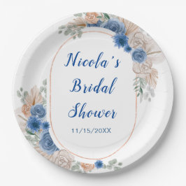 Plato De Papel Despedida de Soltera Blue Boho Pampas Grass
