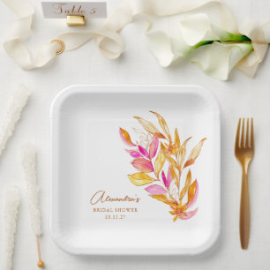 Plato De Papel Despedida de Soltera Boho Acuarela Botánica Rosa D
