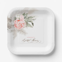Plato De Papel Despedida de soltera boho de flores rosadas y hier