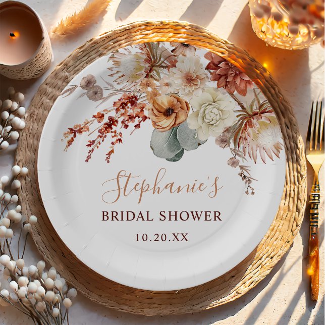 Plato De Papel Despedida de soltera boho terracota flores otoño (Subido por el creador)