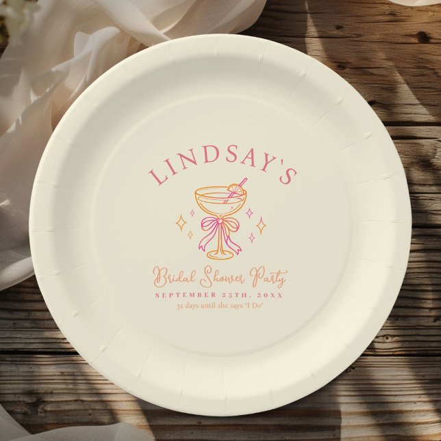 Plato De Papel Despedida de Soltera Cóctel Amarillo (Coctail Bridal Shower Paper Plates)