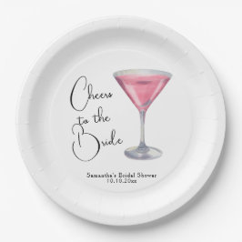 Plato De Papel Despedida de soltera cóctel rosa acuarela