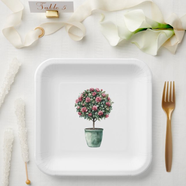 Plato De Papel Despedida de Soltera con Árbol Floral de Rosas Ros (Boda)