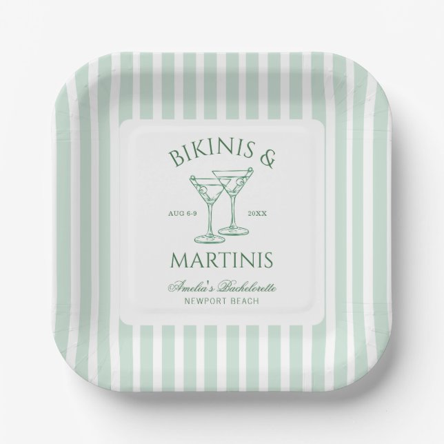 Plato De Papel Despedida de soltera con bikinis y martinis (Anverso)