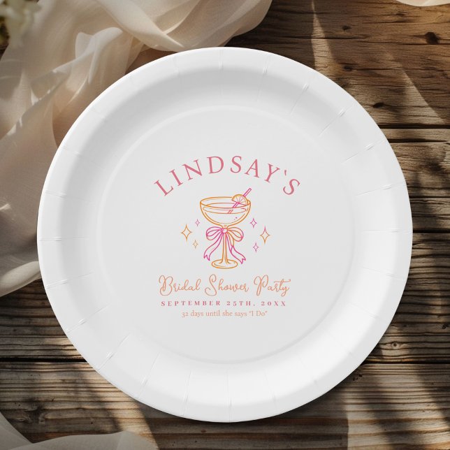 Plato De Papel Despedida de soltera con cóctel (Coctail Bridal Shower Paper Plates)
