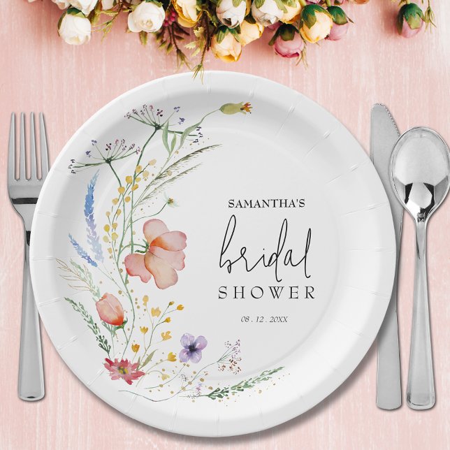 Plato De Papel Despedida de soltera con flores silvestres (Wildflowers bridal shower paper plates)