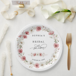 Plato De Papel Despedida de Soltera con Flores Silvestres Rosadas