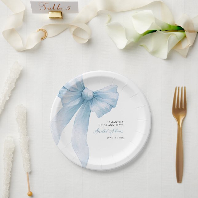 Plato De Papel Despedida de Soltera con Lazo Azul Coquette (Boda)