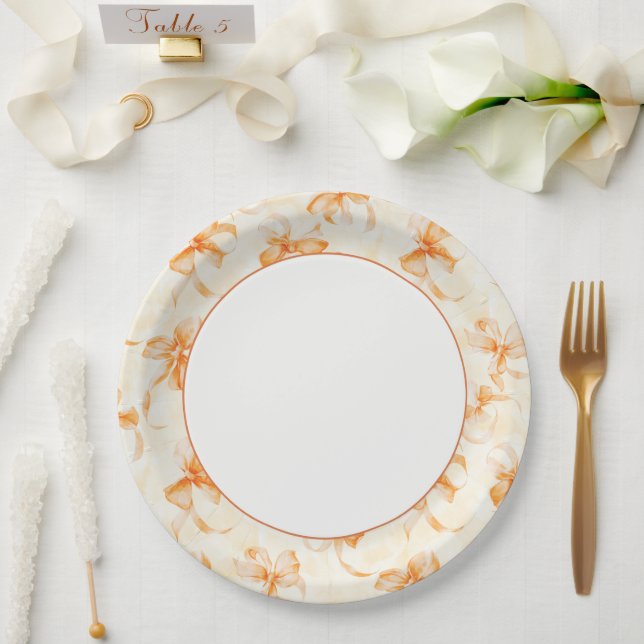 Plato De Papel Despedida de soltera con lazos naranjas (Boda)