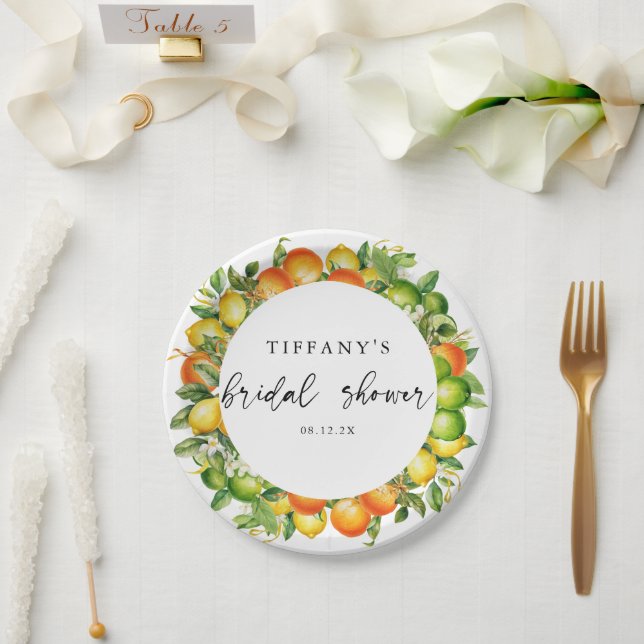 Plato De Papel Despedida de soltera de cítricos de limón de naran (Boda)