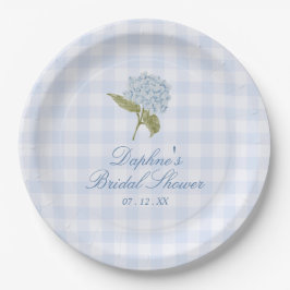 Plato De Papel Despedida de soltera de cuadros con Hortensia Azul