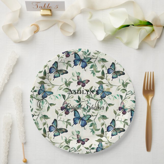 Plato De Papel Despedida de soltera de Mariposas Azules Lindas (Boda)