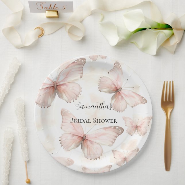 Plato De Papel Despedida de Soltera de Mariposas Rosadas Lindas (Boda)