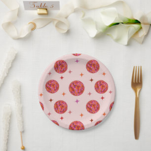 Plato De Papel Despedida de soltera disco Groovy Rosa Naranja   