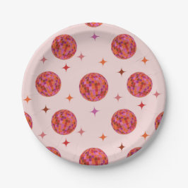 Plato De Papel Despedida de soltera disco Groovy Rosa Naranja   