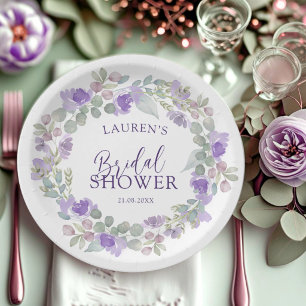 Plato De Papel Despedida de soltera floral Boho púrpura y salvia
