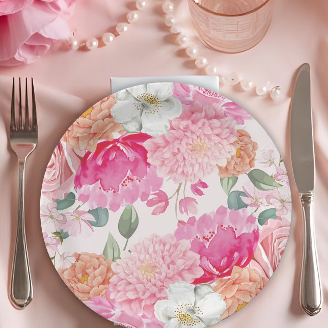 Plato De Papel Despedida de soltera floral en acuarela en flor (Subido por el creador)