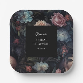 Plato De Papel Despedida de soltera floral gótica oscura y melanc