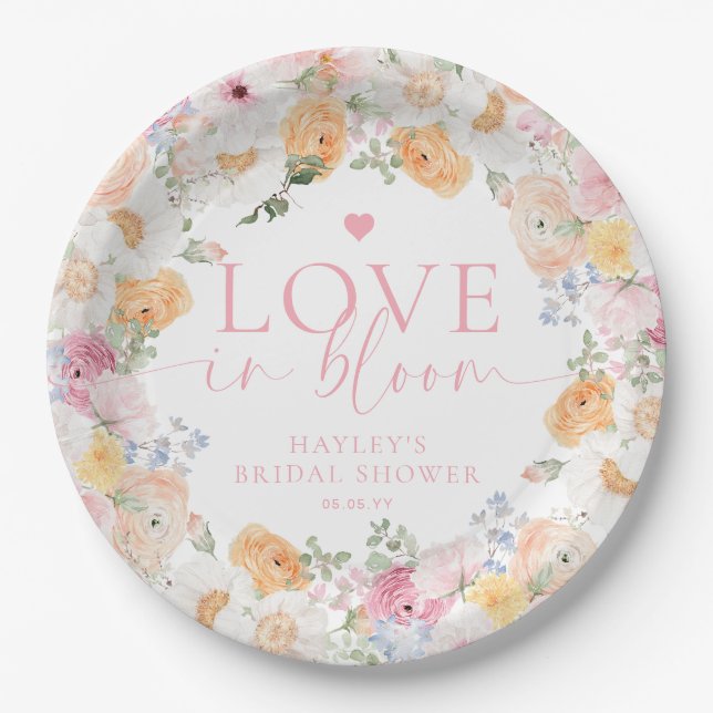 Plato De Papel Despedida de Soltera Floral Love In Bloom (Anverso)