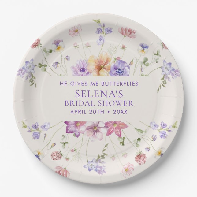 Plato De Papel Despedida de Soltera Mariposas Moradas (Anverso)