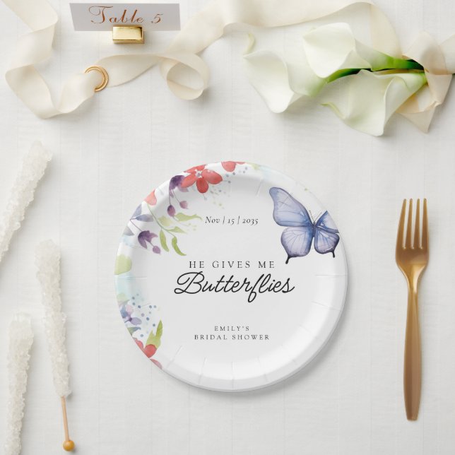 Plato De Papel Despedida de soltera 'Me da mariposas' (Boda)
