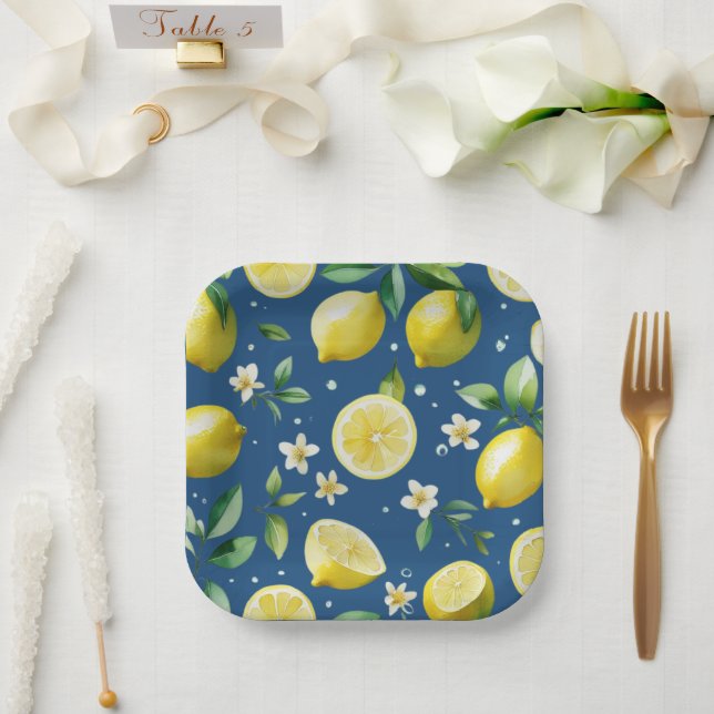 Plato De Papel Despedida de soltera moderna con flores azules y l (Boda)