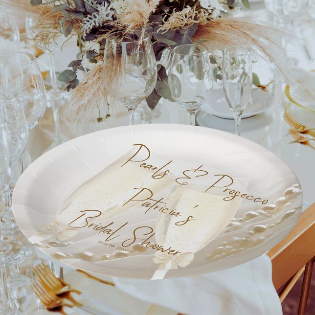 Plato De Papel Despedida de Soltera Perlas y Prosecco Moderna y E (Subido por el creador)