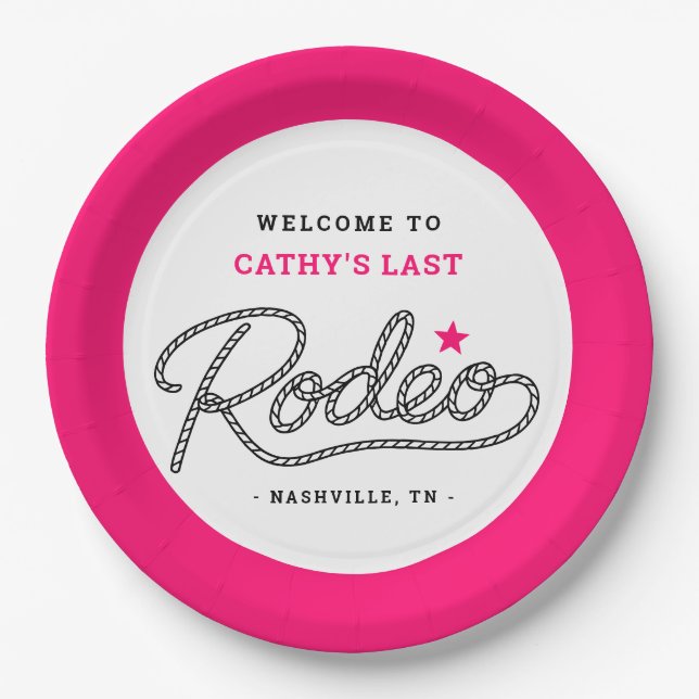 Plato De Papel Despedida de soltera Pink Her Last Rodeo (Anverso)