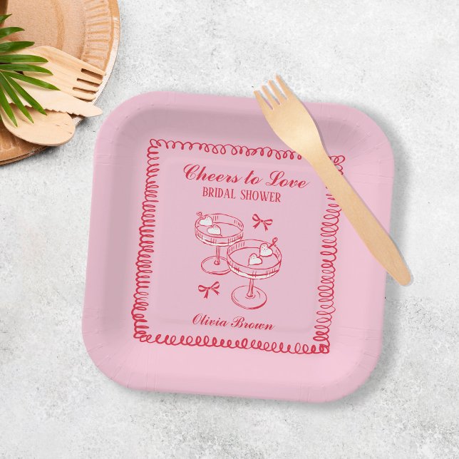 Plato De Papel Despedida de soltera retro dibujada a mano en rosa (Subido por el creador)