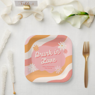 Plato De Papel Despedida de soltera Retro Rosa Ebria de Amor
