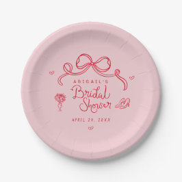 Plato De Papel Despedida de Soltera Retro Rosa Rojo Dibujado a Ma