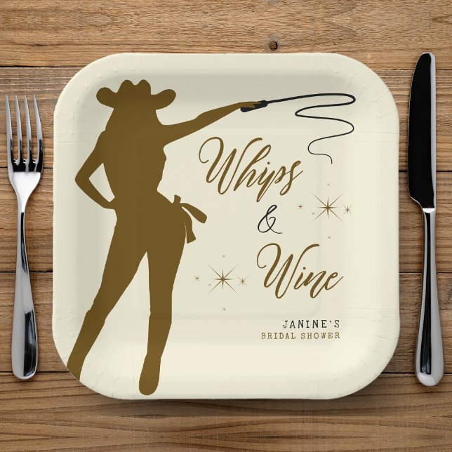 Plato De Papel Despedida de soltera vaquera Látigos y vino (Whips & Wine Cowgirl Bridal Shower Paper Plates
)