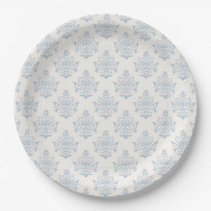 Plato De Papel Despedida de Soltera Vintage Azul Regencia Damask