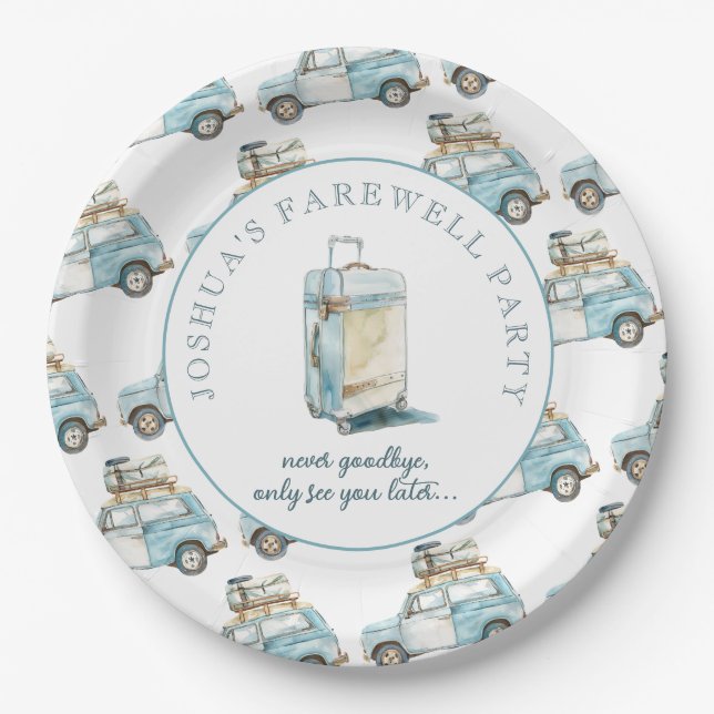 Plato De Papel Despedida Grad Cute Car fuera Fiesta (Anverso)