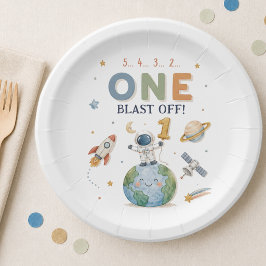 Plato De Papel Despegue de Cohete de Astronauta