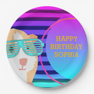 Plato De Papel Despierto de cerdo de Guinea retro de personalizad