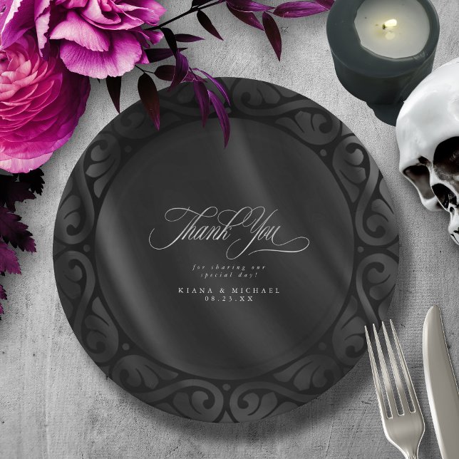 Plato De Papel Desplazamiento negro gótico y Boda satinado ID866 (Subido por el creador)