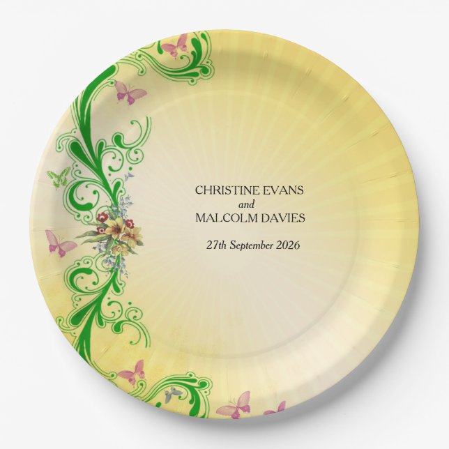 Plato De Papel Desplazamientos y mariposas (Anverso)