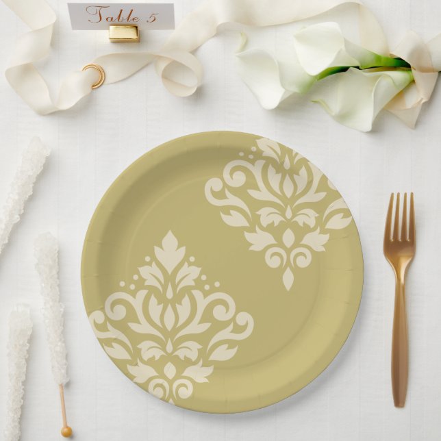 Plato De Papel Desplazar el arte Damask I cream en oro (Boda)