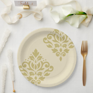Plato De Papel Desplazar el arte de Damask I Gold en crema
